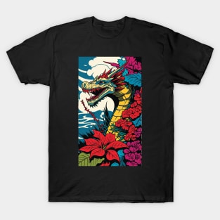 Dragon Vibrant Tropical Flower Tall Retro Vintage Digital Pop Art Portrait T-Shirt